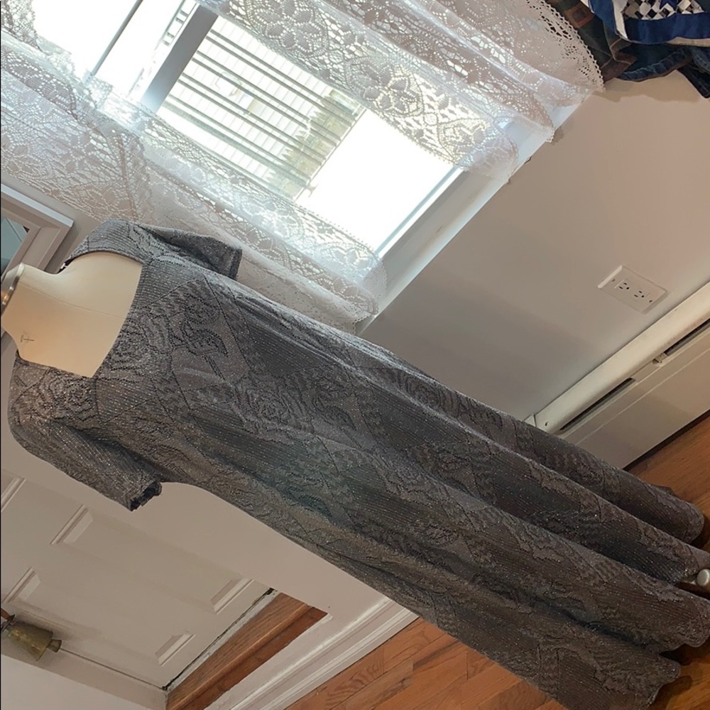 Women Silver Gown Short Sleeve Fully Lined Size 22